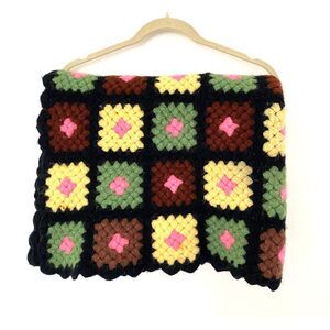 VTG Handmade Granny Square Afghan Crochet Roseanne Knit Throw Blanket 48"x35"